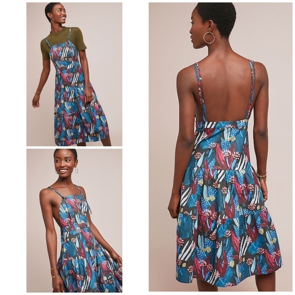 NWT Anthro Eva Franco Tiered Mosaic Floral Dress M
